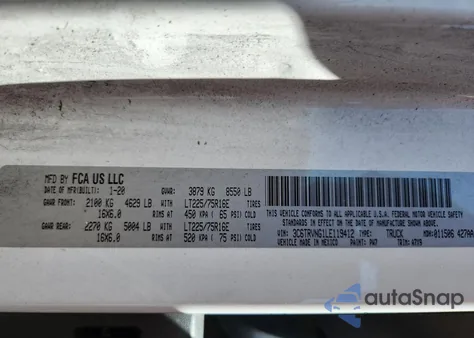 2020 Ram Promaster 1500 1500 Standard из США, поврежденный, VIN 3C6TRVNG1LE119412